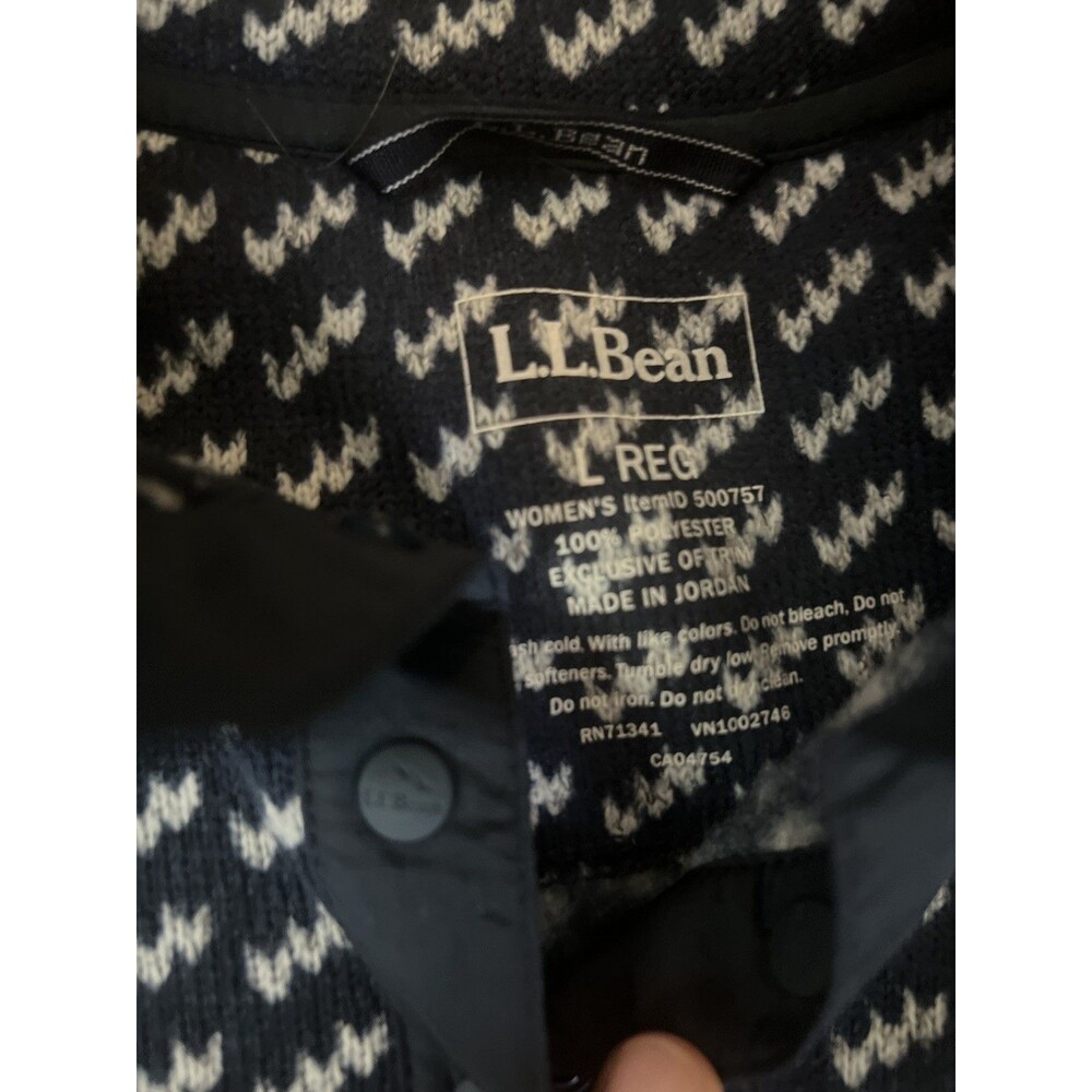 LL Bean Birdseye Fleece Jacket Sweater Women's Size Large Blue/White Pockets - Picture 3 of 3